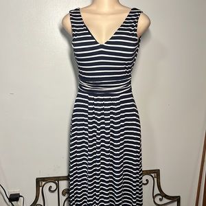 Boden Navy & White Stripes Sleeveless V-Neck Maxi Dress